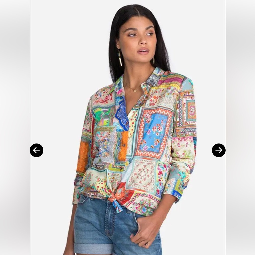 Johnny Was Anikka Multicolor Patchwork Casual Shi… - image 1